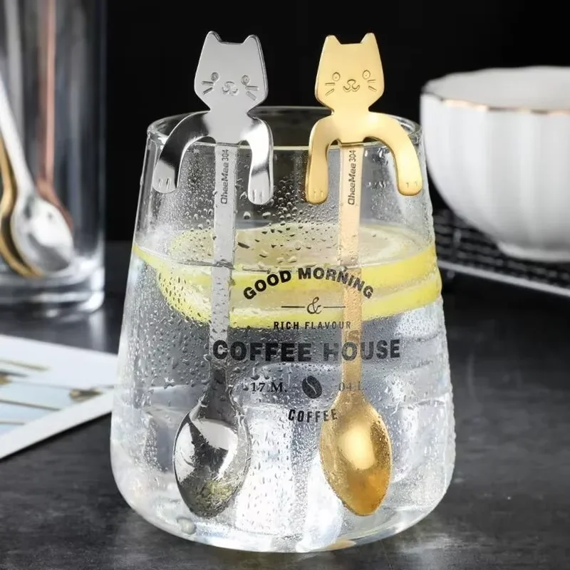 Children Spoons Tableware Kitchen Tools Mini Cute Cat Coffee Spoon 304 Stainless Steel Teaspoon Dessert Snack Scoop Ice Cream