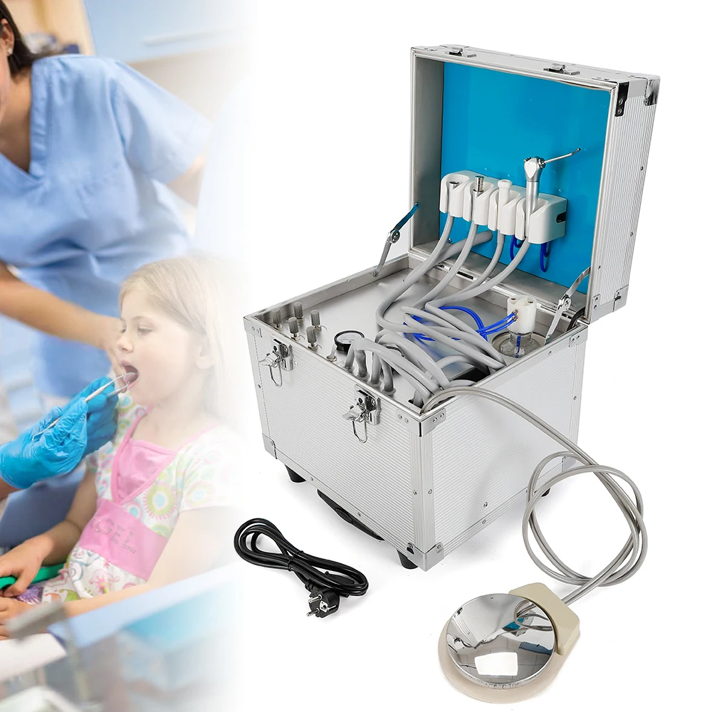 4 fori Dental Delivery Mobile Unit System Box aspirazione debole Rolling Case Case Case Clinic con compressore d'aria senza olio 110V