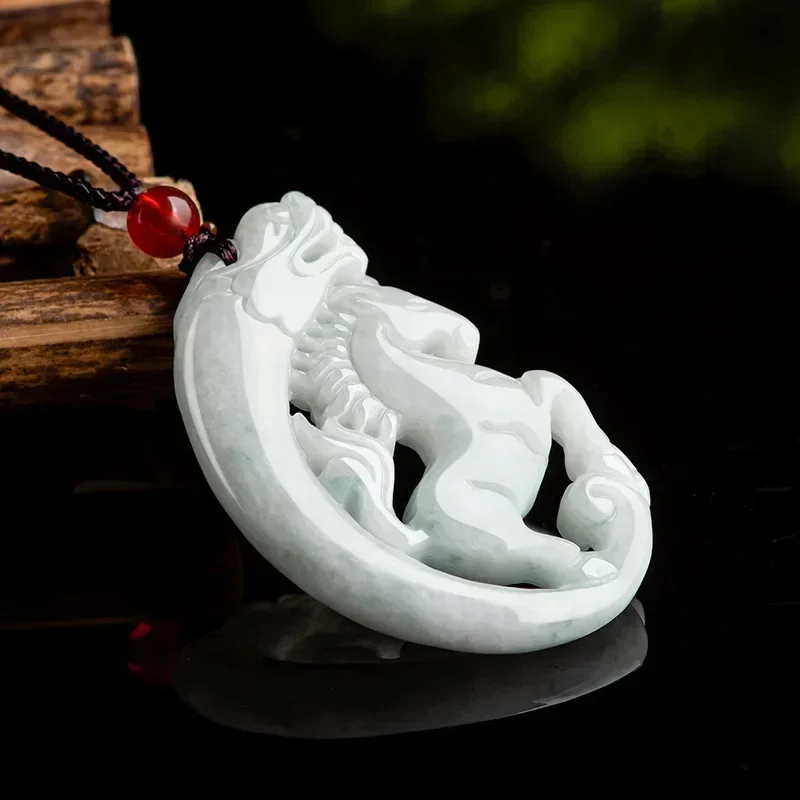 Myanmar A-grade Jade Ancient Dragon Horse Spirit Zodiac Horse Pendant Sticky Jade Men Pendant Female Hand Carved Natural Jewelry