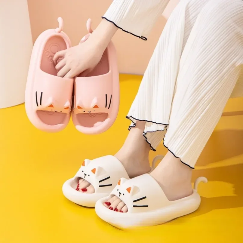 Home Slippers Women Cloud Summer Sandal Beach Cartoon Cat tail Cute Kawaii Non Slip Men Male Ladies Female Flip Flop Shoe Slide