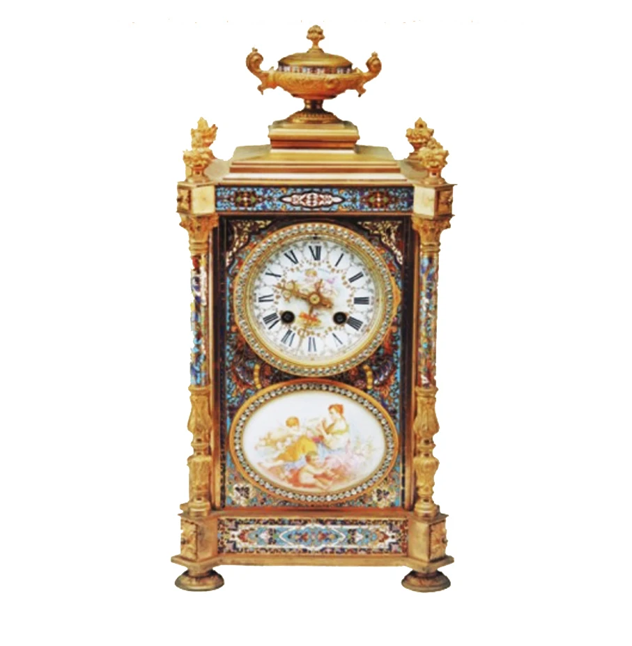 Antiker Pavillon, Gebäude, China, blauer Champagner, Emaille, Messing, Kaminsims, Box