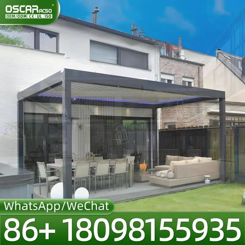 Modern Eco Friendly Aluminum Pergola with Louvered Roof and Screen for Backyard Pool Deck Patio Garden Outdoor Seating Areas Wea