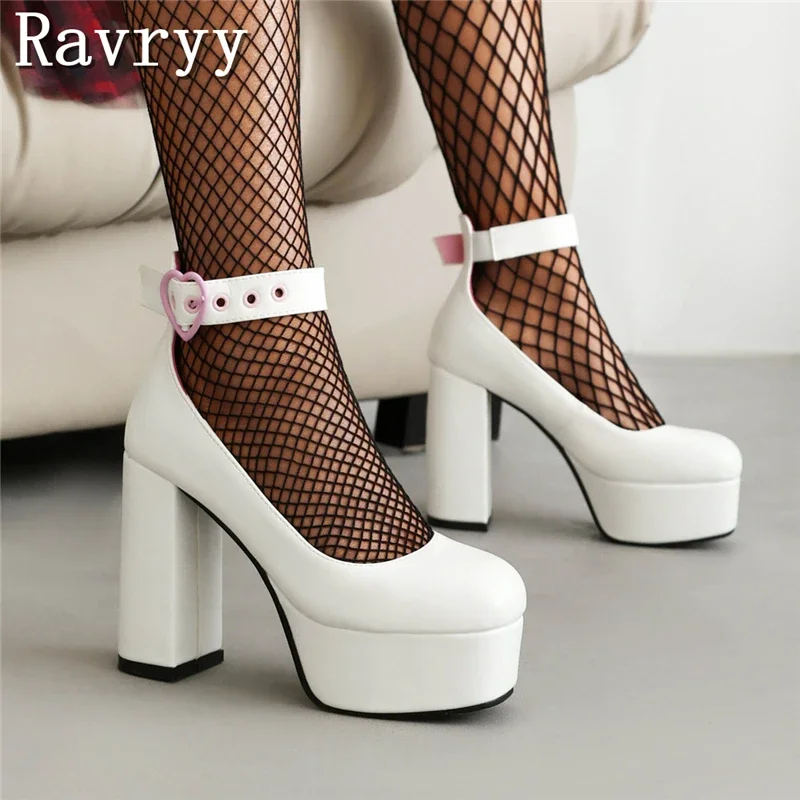 

Spring New Women's Coarse Heel Pumps Waterproof Platform Square Toe Single Shoes Pink Love One Button Thick Bottom Shoes