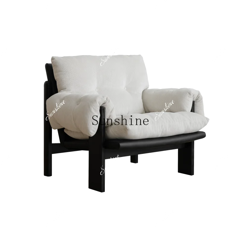 

Nordic living room balcony wabi sabi single solid wood armrest down fabric FT