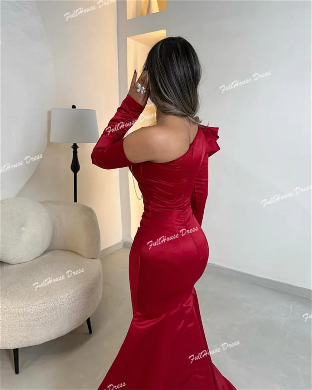 Vestido de noche liso de un hombro, sencillo, hecho a medida, tubo Sexy hasta el suelo, vestido de fiesta con volantes y tren, vestidos de fiesta