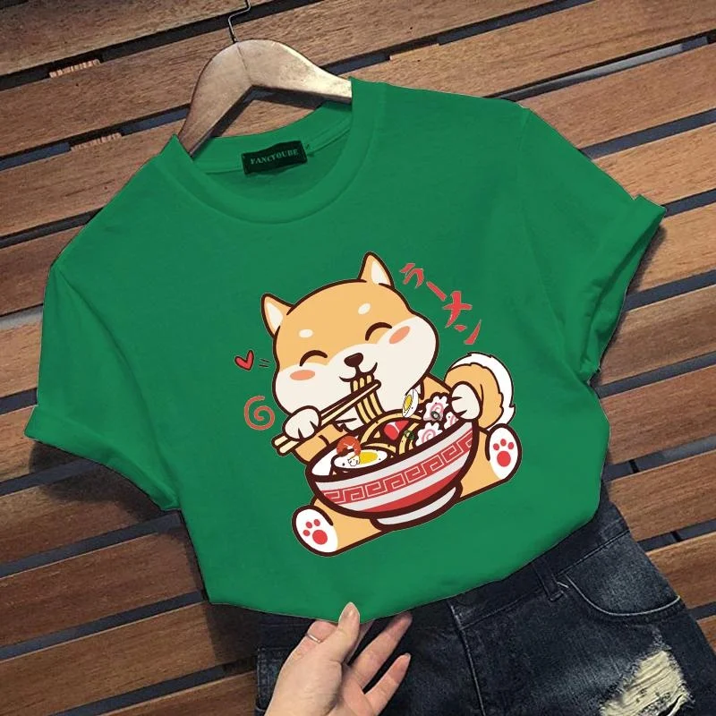 Cute Shiba Inu Eating Ramen T-Shirt Anime Lovers Men\'s and Women\'s Casual Shirt Funny Shiba Inu Personalized Shirt Top