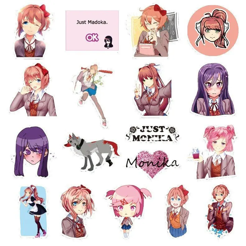 50 Stück Anime Doki Doki Literature Club Cartoon Monika Graffiti Dekor-Aufkleber für Gepäck – Detail 5