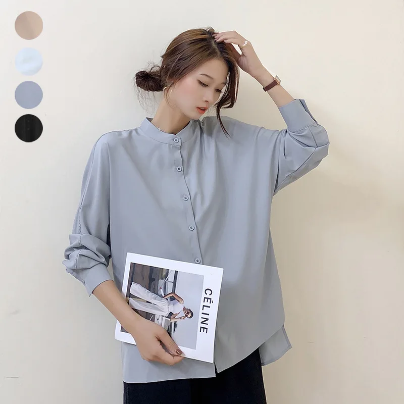 

Lotte, новый продукт, 4 цвета, осенняя новая женская рубашка с длинным рукавом, свободная блузка с рукавами «летучая мышь» и боковым разрезом