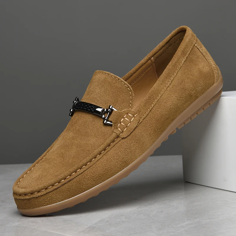 Genuine Leather Cow Suede Loafers Men Beige Slip on Casual Shoes Driving Moccasins Men's Flats Handmade Loafer Dropshipping