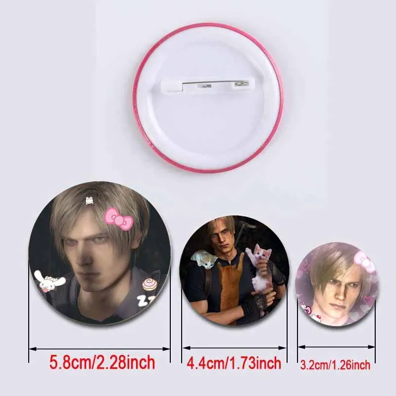 New Leon Kennedy Enamel Pins Kawaii Pink Bow Heart Leon Button Pin Creative  Evil Game Brooch Badge Bag Accessories Friends Gift