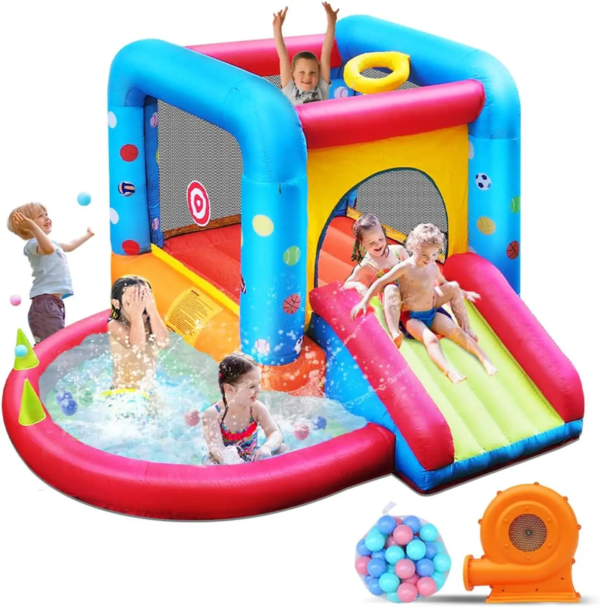 

Inflatable Bounce House, Kids Castle Slide Bouncer for Children Jumping Outdoor and Indoor Party, Baby Backyard Water J