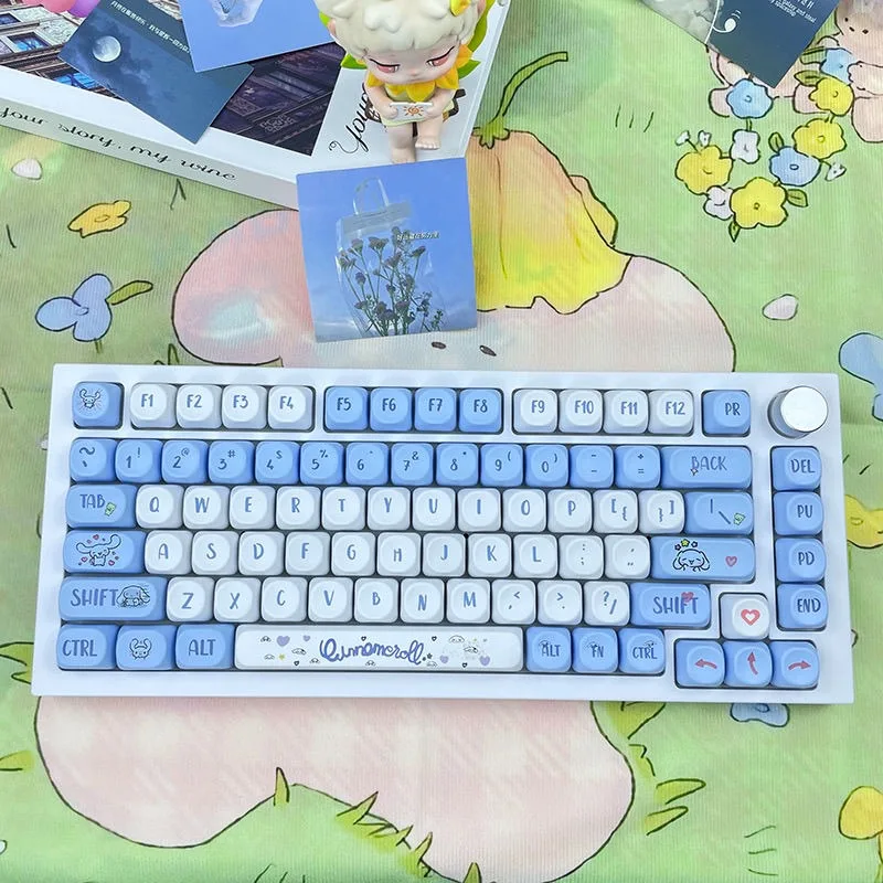 

Sanrio Kawaii Cinnamoroll Blue and white Keycaps Cartoon Style PBT Mechanical Keyboard Key Caps Cute Keyboard Accessories