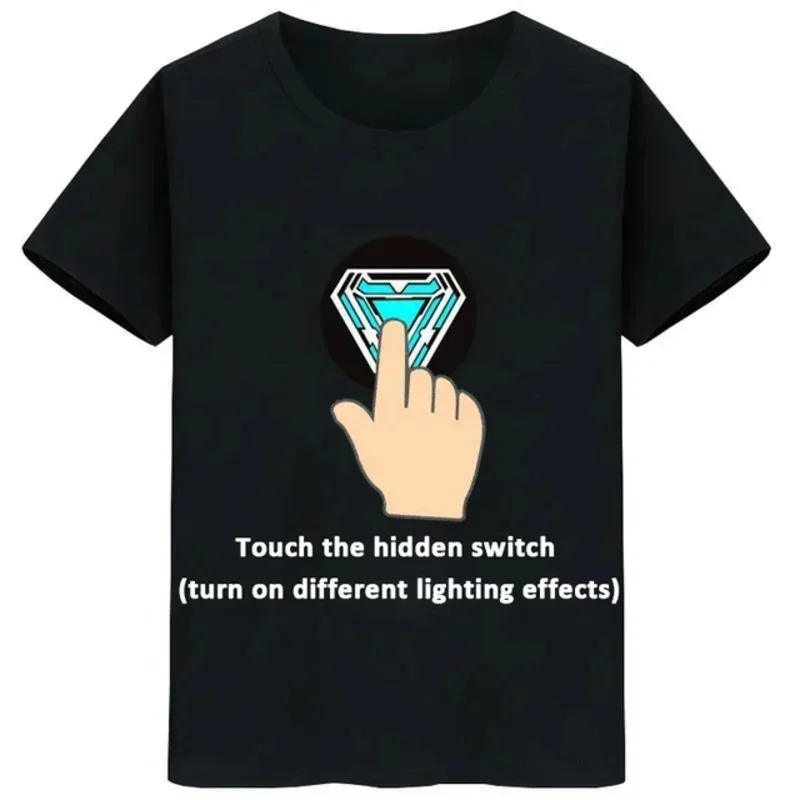 Iron Man touch luminoso T-shirt ferro costume cosplay led T-shirt per adulti e bambini T-shirt per oggetti di scena per feste di Halloween