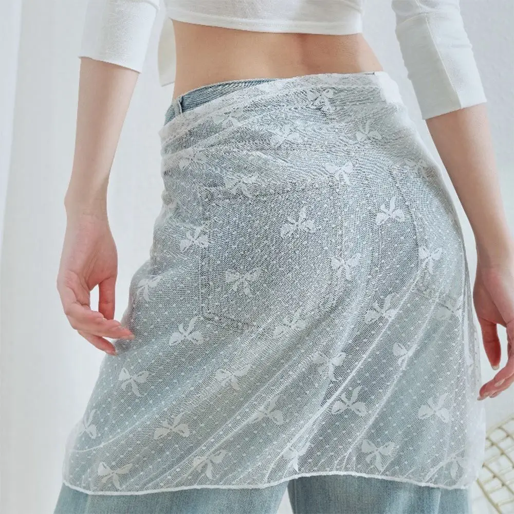 

Floral Design Lace Layered Skirt Lightweight Streetwear Style Sheer Overskirt Comfortable Wrap Skirts