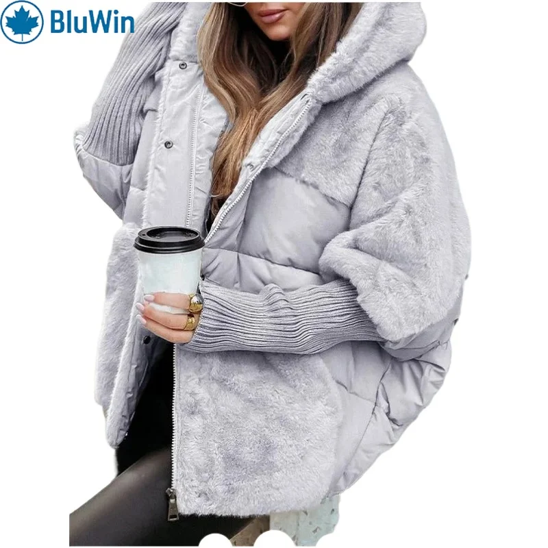 

BluWin 4Colors Korean Fashion Color Block Puffer Jacket Women 2025 Winter Oversized Padded Coat Casual Streetwear Outerwear