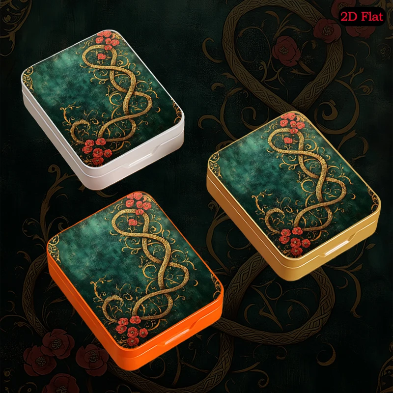 Golden Floral Infinity Knot Theme Daily Pocket Flip Top Tinplate Box, UV Printed Personalized Portable Tin Box, Travel Tin Box