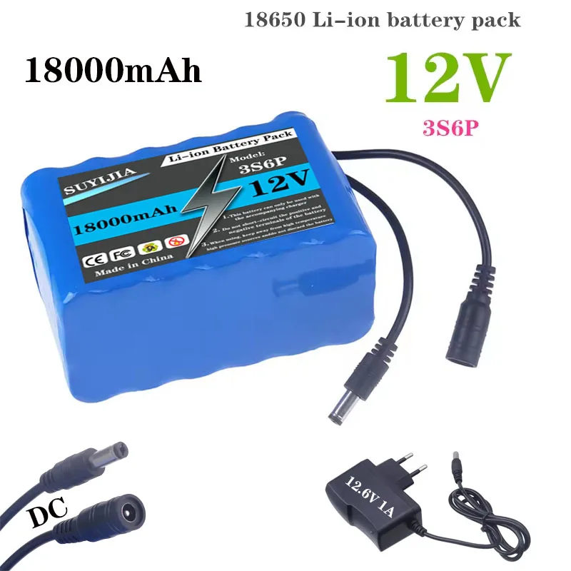 

Литий-ионная аккумуляторная батарея 3s6p 12 В 18000 мАч зарядка постоянного тока 12,6 В с BMS для усилителя аудио видеонаблюдения, moniteur de camhibi