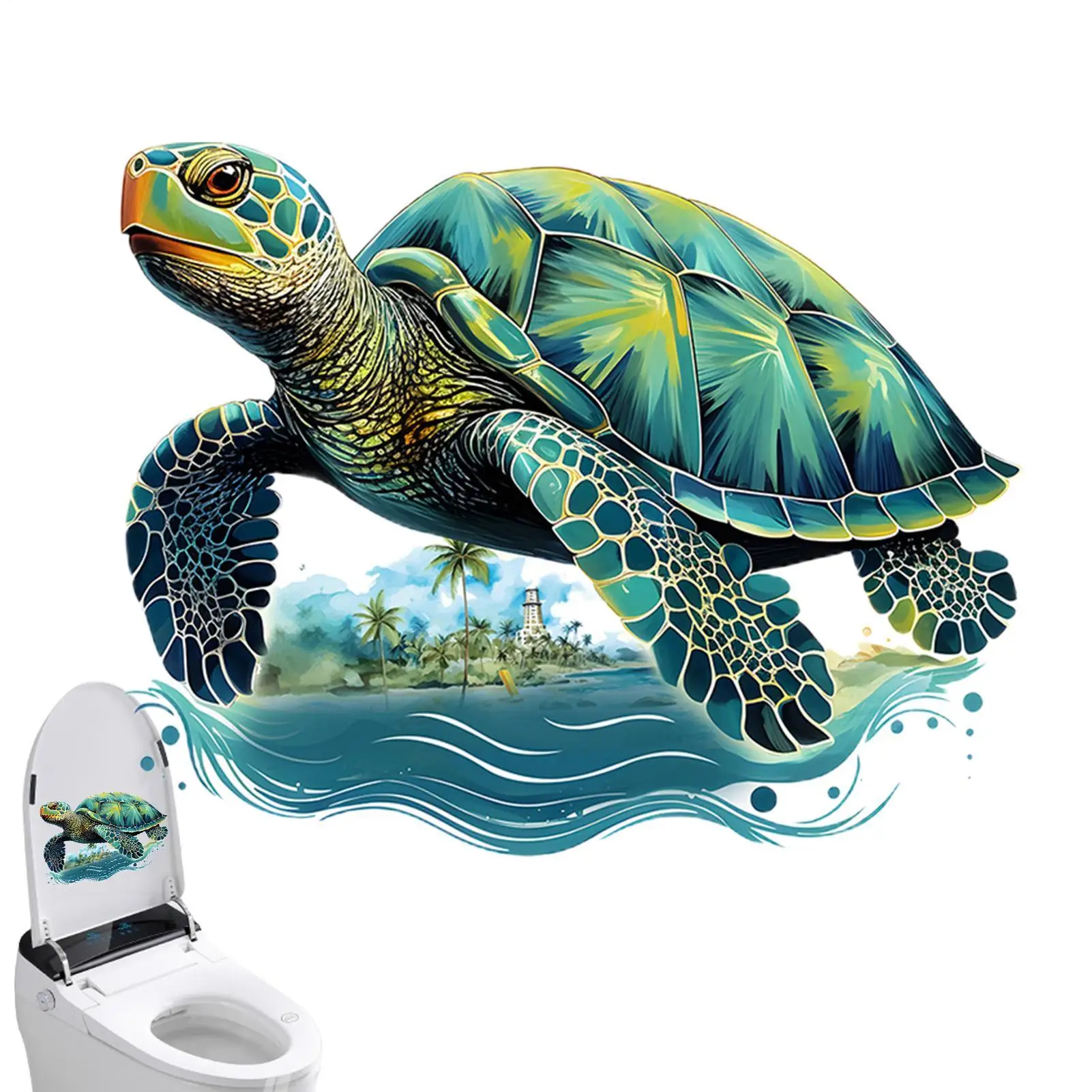 Bathroom Stickers for Wall Self Adhesive Sea Turtle Toilet Stickers Cartoon Multifunctional Waterproof Backdrop Decor Removable