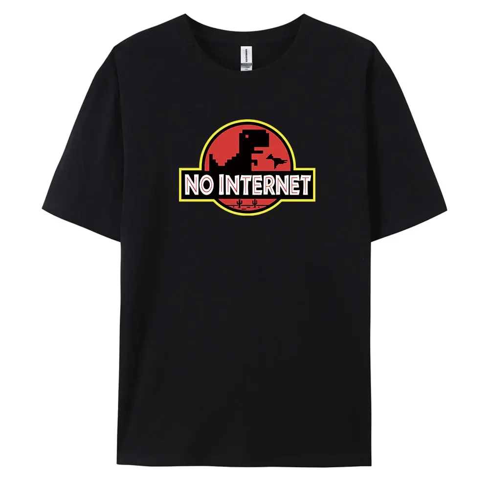 No Internet Men's T-Shirt in Vintage Style with Short Sleeves and 100% Cotton Fabric