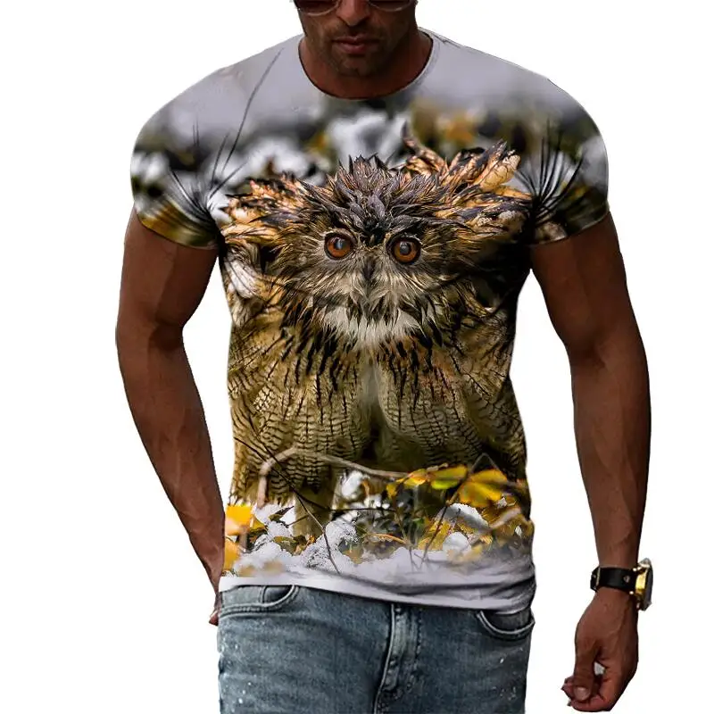 

Summer Fashion Owl Picture T-Shirts For Men Casual 3D Print Tees Hip Hop Personality Round Neck Short Sleeve Tops