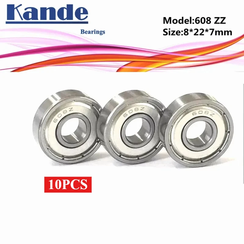 Kande 10PCS Bearings 608 ABEC-1 608-2Z ABEC-3 608ZZ  ABEC-5 P5 608 ZZ Miniature Ball Bearing 8x22x7mm 608Z 608 ZZ
