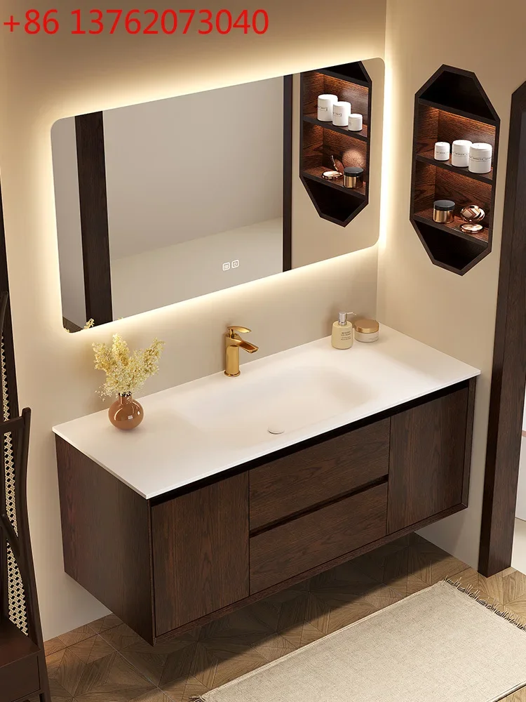 Customized imported skin feeling Corian bathroom cabinet combination rock slab hot bending integrated washbasin