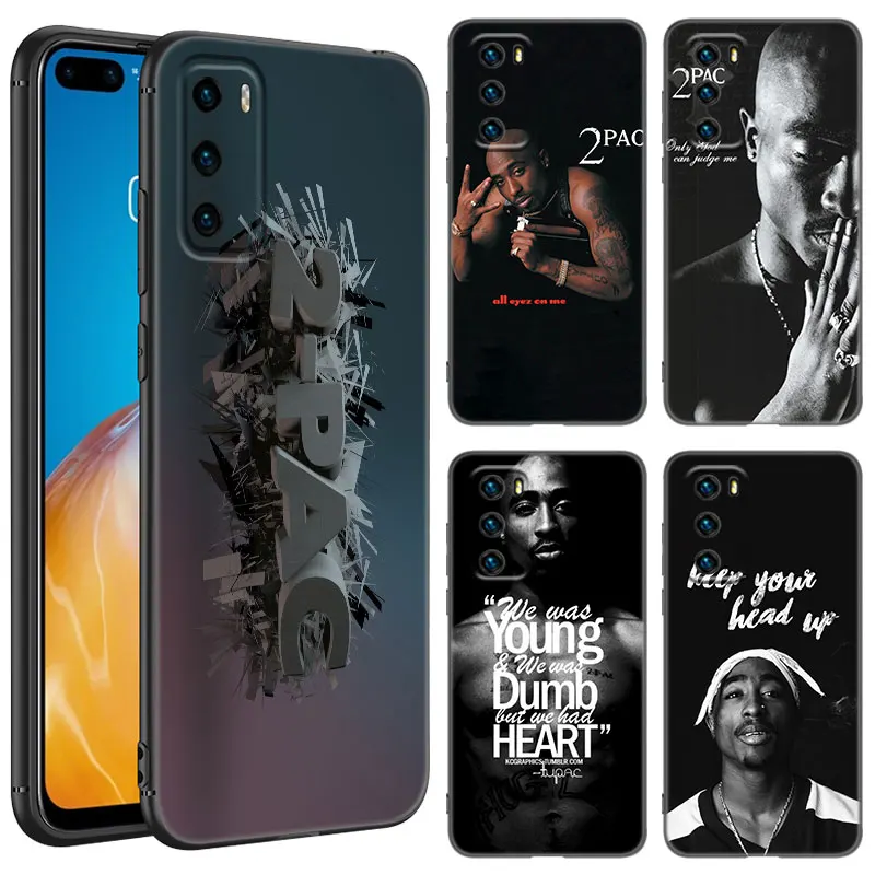 Rapper 2pac Tupac Black Silicone Phone Case For Huawei P10 P20 P30 P40 Lite P50 P60 Art P50E P Smart Z 2018 2020 2021 Pro 2019