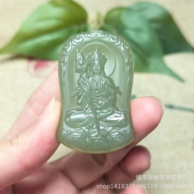 Qinghai Hotan green-white Dizang Bodhisattva men and women, jadeite pendant, jade ornament