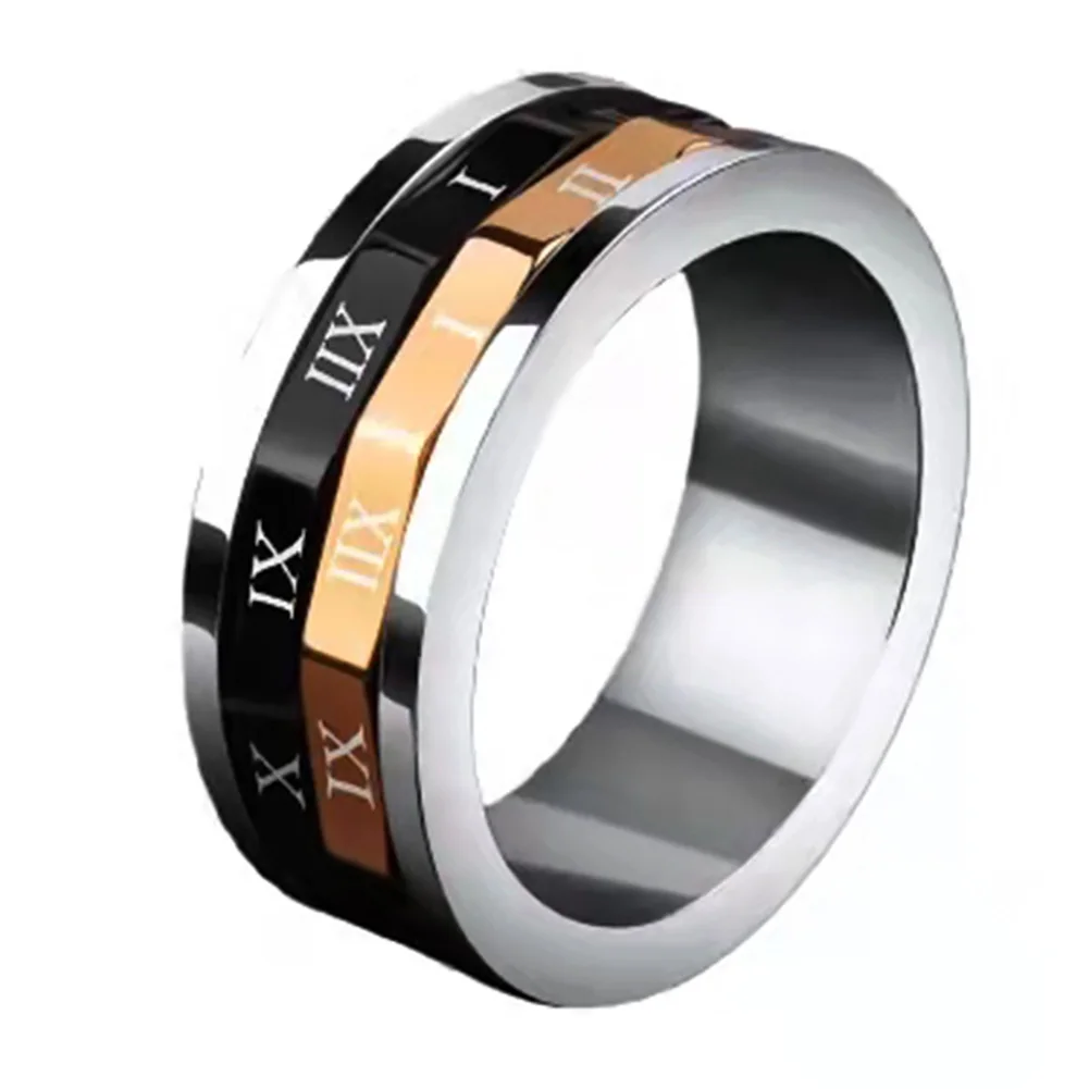 Roman Numerals Men Rings Titanium Vintage Personality Can Be Rotated Stainless Steel Rings For Men Jewelry Gift Ring