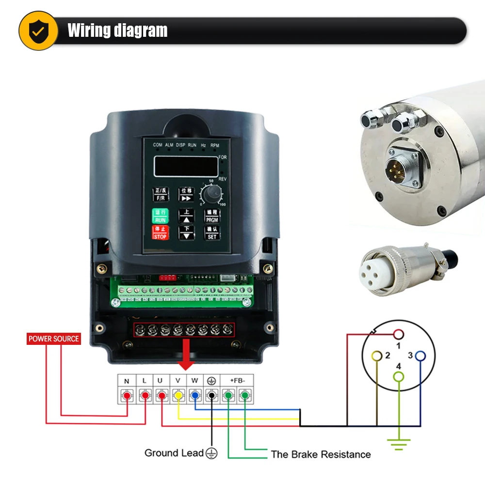 EU-Versand 2,2KW Spindelmotor 24000 U/min Wassergekühlt Einphasig 220V + Frequenzumrichter + Wasserpumpe + Spannzange + Spindelhalterung – Detail 7