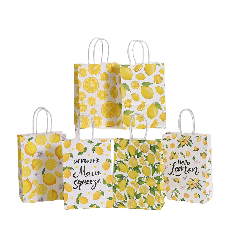 LPZHI, Lemon-Themed Paper Gift Bags with Handles, Vibrant, Eco-Friendly, Reusable for Birthday, Party, Festival Supplies, Pack