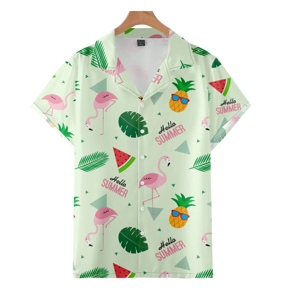 

Men's Fashion Cuban Style Hawaiian Shirt Flamingo 3D Print Cozy Casual Short Sleeve Beach Oversized Clothes