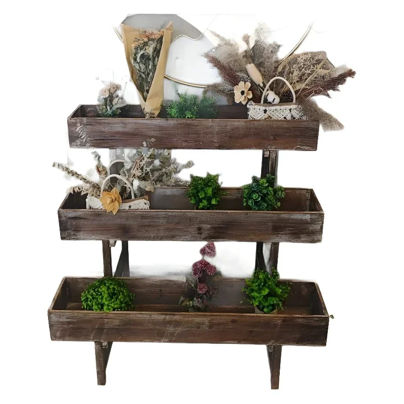 Outdoor Garden Terrace Gardening Fir Multi-layer Ladder Slot Carbonized Wood Growing Vegetables Solid Wood Succulent Flower