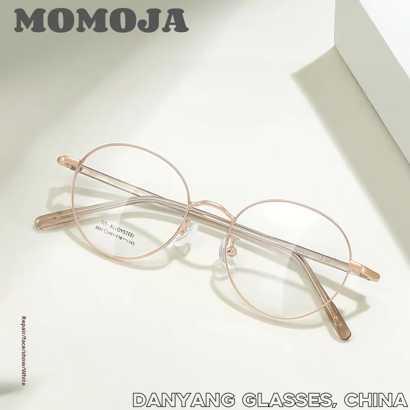 

MOMOJA Brand High-end Designer Men's Retro Small Size Alloy Frame Glasses Women's Fashion Optical Myopia Lens Eyeglasses 3031