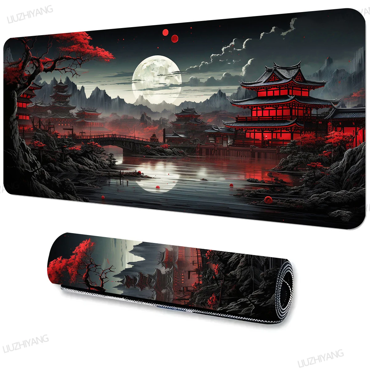 Moonlight Mountain River Landscape Mouse Pad Large Computer Office Game Table Mats XXL Rubber Keyboard Mousepads Long Desk Mat