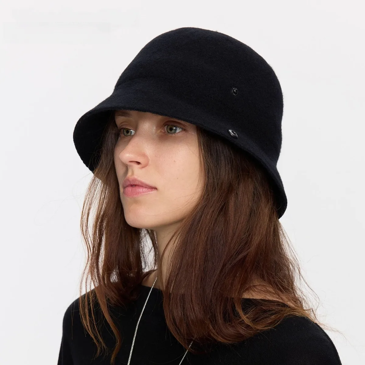 Adults 100% Wool Short Brim Cloche Hat Women Button Accent Solid Color Elegant Fall Winter HeadwearOutdoor Travel Fashion