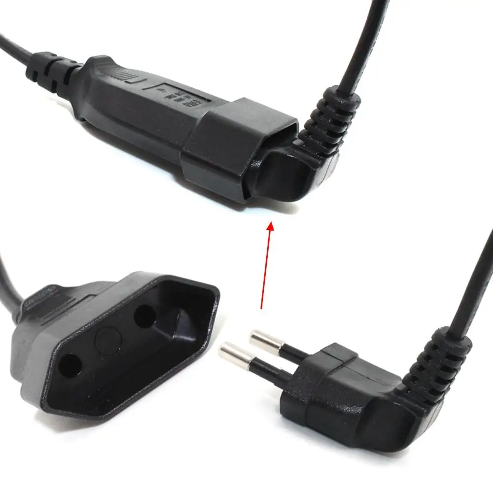 1PCS EU Power Adapter Cord,90 Degree Angled European Round 2Pin Male to Female Plug Power Cable For UPS PDU 0.6M/1.8M/3M/5M