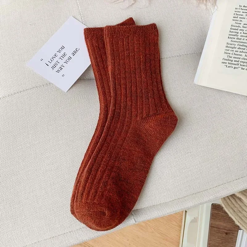 2025 New Winter Cashmere Wool Women Socks  Casual japanese fashion Solid Color Thicker Long Sock Girls Thermal Warm Crew Sock image 5