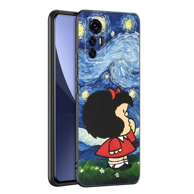 Mafalda Cute Hot Black Phone Case For Xiaomi 10 11 13 12 Lite NE 9T 10T 11T 12T 12S 13T 14 Pro 9 SE 10i 11i 12X Civi 2 3 4 5G