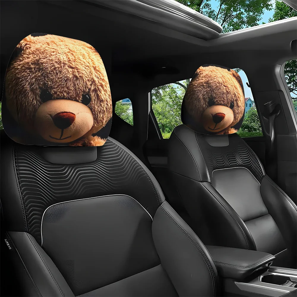 قطعتان من أغطية مسند رأس السيارة العالمي القابل للتنفس بنمط دمية دب، هدية احتفالية لتزيين ملحقات السيارة الداخلية