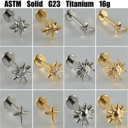 1Pc G23 Titanium Hexagram Star Earring Lobe Stud Sun Cross Zircon Inner Screw Helix Tragus Cartilage Labret Piercing Jewelry