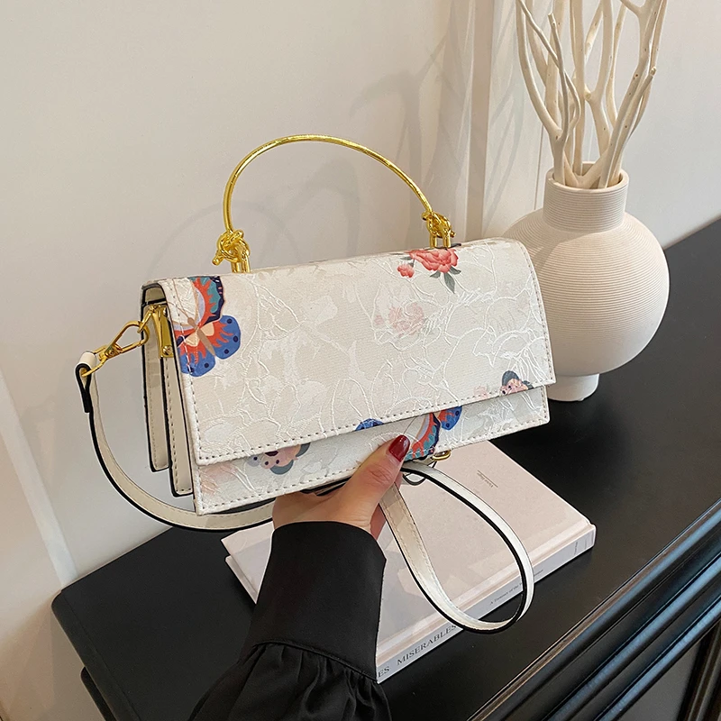 

Новая модная женская сумка на молнии в китайском стиле с бантом и цветами, квадратная сумка, новинка 2023 года, универсальная сумка через плечо