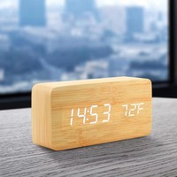 Wooden Digital Alarm Clock  LED Table Clock with Temperature for Bedroom Office Desk Decorations