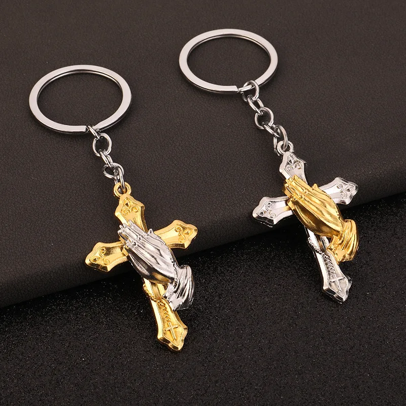 2024 Jewelry Source Manufacturer: European and American Vintage Prayer Hand Zinc Alloy Personalized Keychain Car Pendant