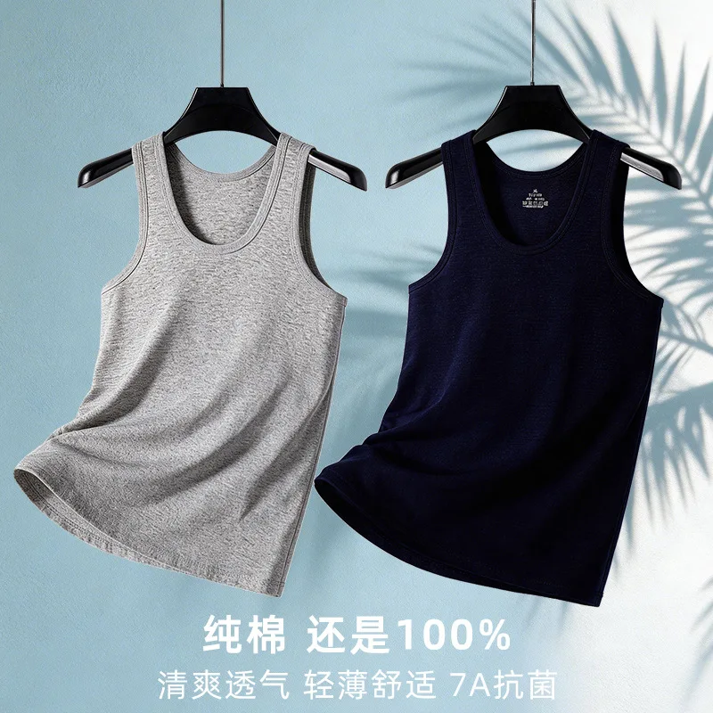 100% cotton men's vest pure cotton summer plus size 7A antibacterial sweatshirt base underwear sleeveless breathable Tanks Tees
