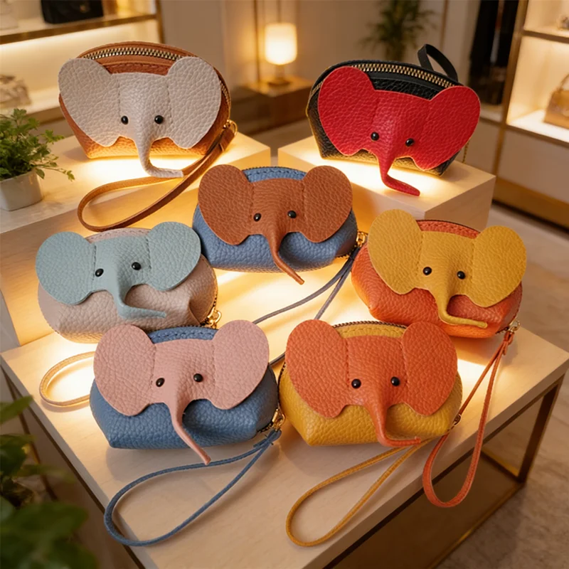 Thoughtful Gift for Her - Cute Elephant PU Purse Multi-Use as a Coin Holder Card Case or Makeup Pouch Adds Whimsy to Any Handbag