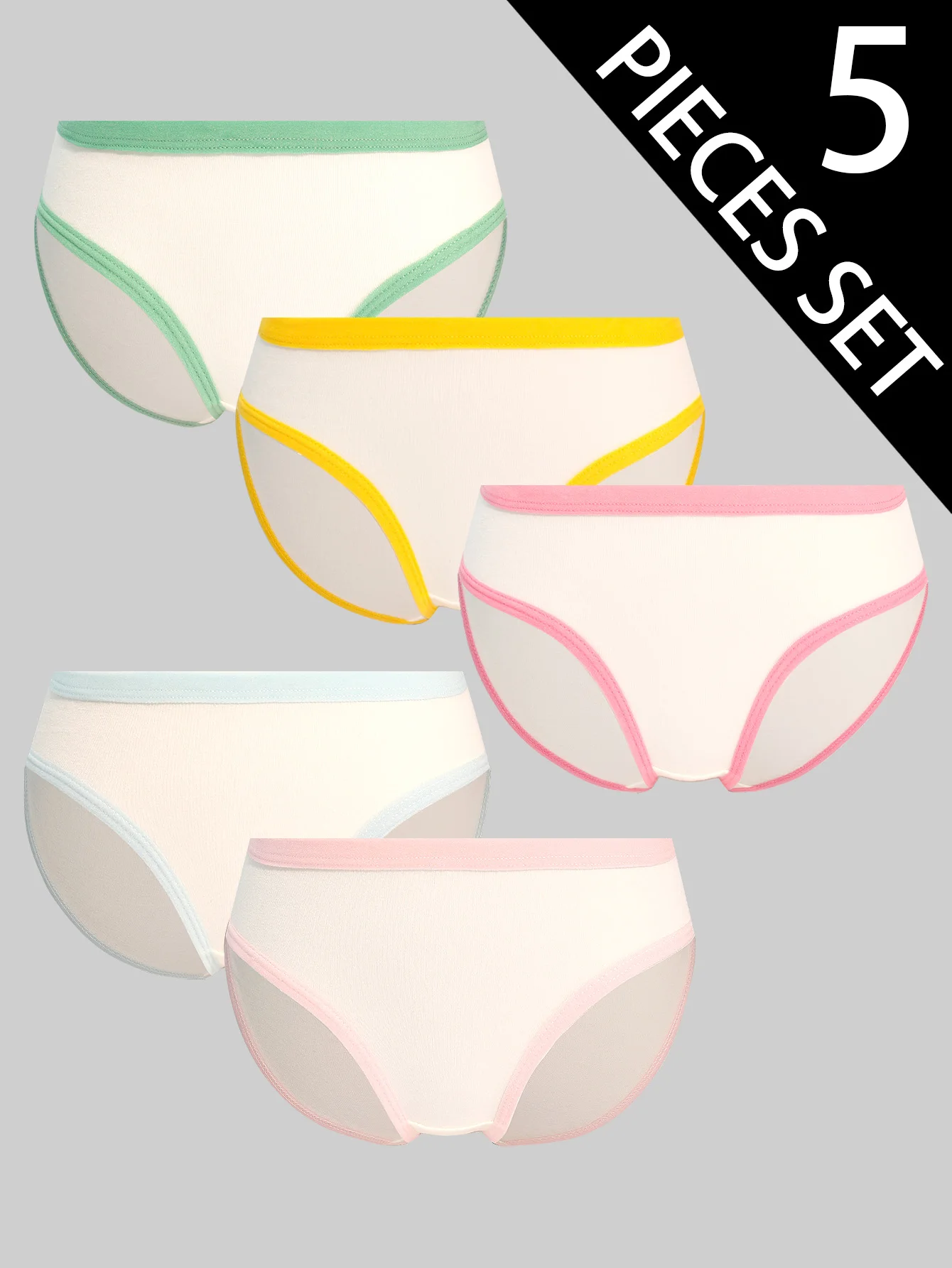 

Комплект из 5 разноцветных треугольных нижнего белья для девочек от 8 до 12 лет. Удобная дышащая верхняя одежда большого размера для детей.