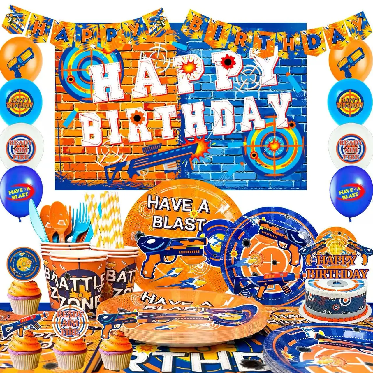 

Dart Birthday Party Supplies,170pcs Party Decorations&Tableware Set-Dart War Plates Cups Napkins Tablecloth Banner Balloon etc