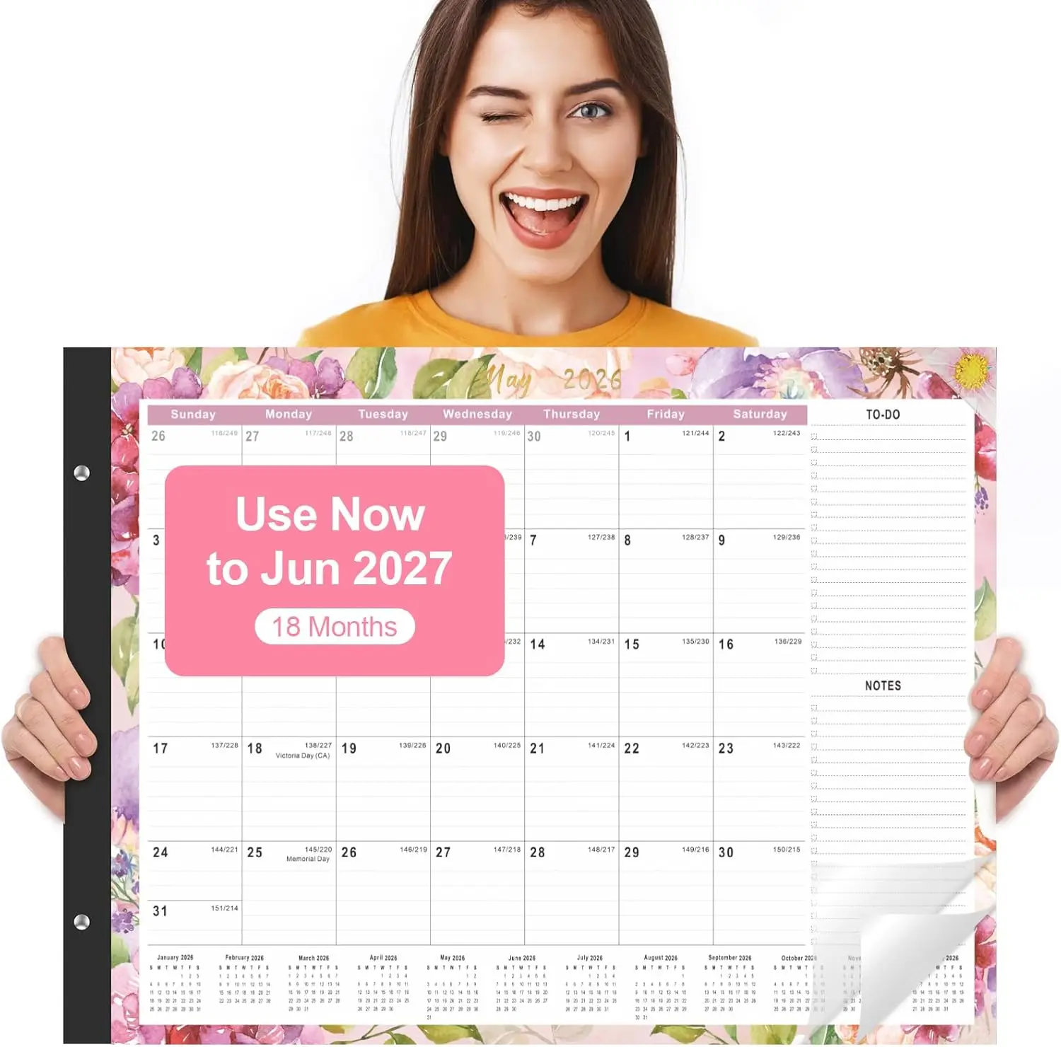 

Large Desk Calendar 2026-2027, 18 Month Floral Design, 22" x 17" Desktop Pad for Home Office Planning