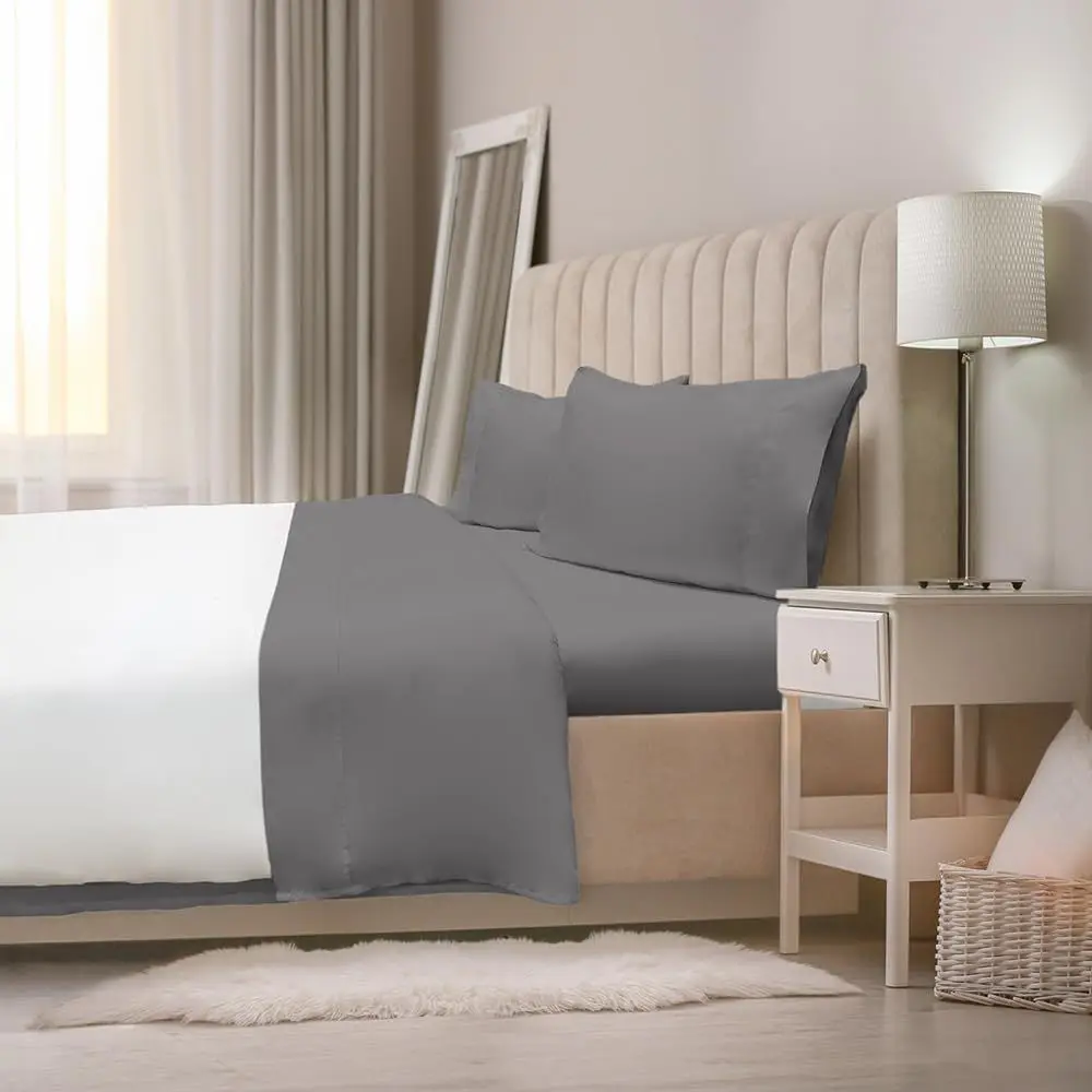 Sheet Set, 4-Piece Microiber Sheets & Pillowcases - Ultra-Sot, Breathable and Wrinkle-Resistant (Graphite, King)